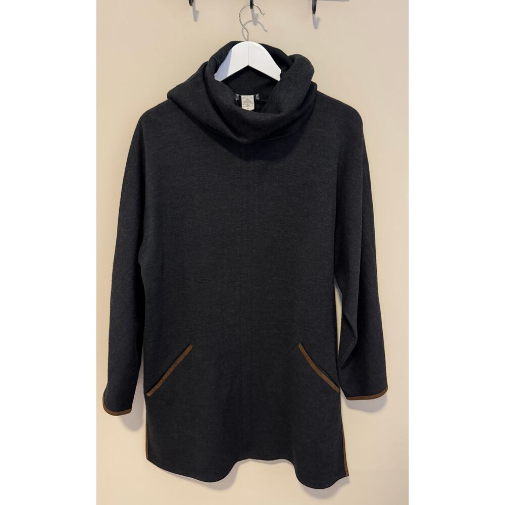 Soft Surroundings Hanna Turtleneck Pullover Tunic Sweater With Suede Trim sz M